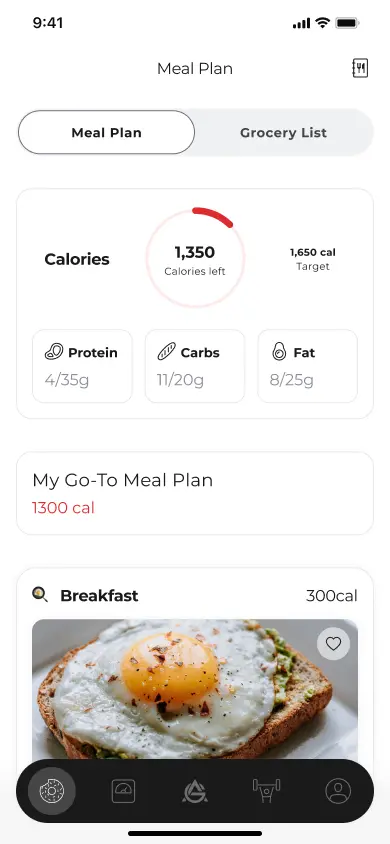 App user — meal plan added